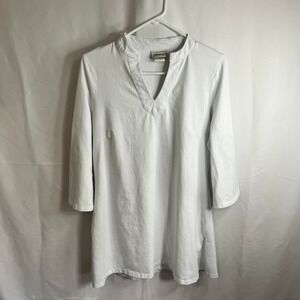 Distinct Tunic Top White 3/4 Sleeve Split Hem V-Neck Casual Womens Size M